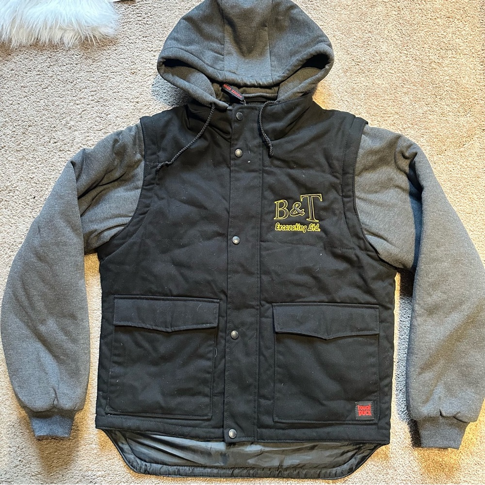 Tough Duck Black and Gray Hooded Jacket, Medium